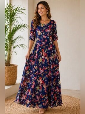 🌺 Neeru Kumar Floral Maxi Dress Size S Boho Elegant Statement 🌿‎
